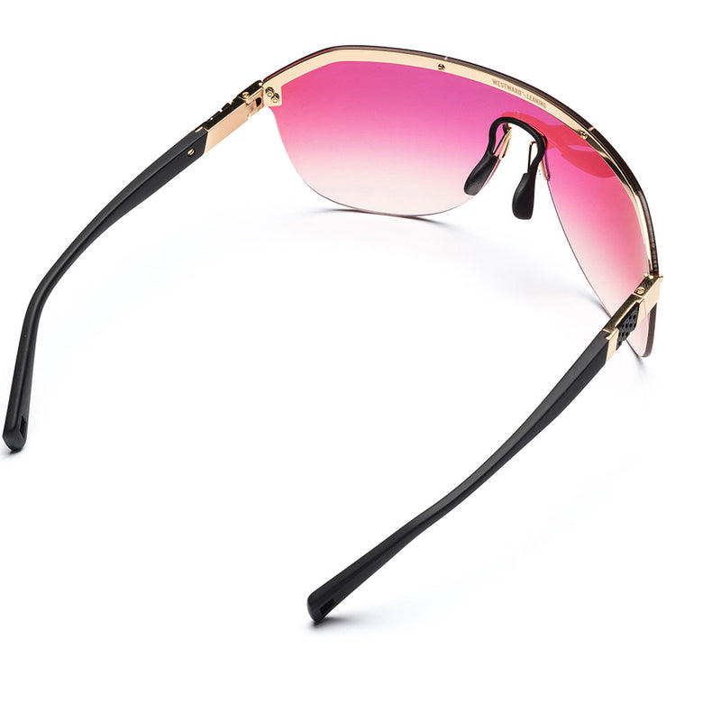 Westward Leaning Pink Vibe 01 sport glasses rear view with a white background